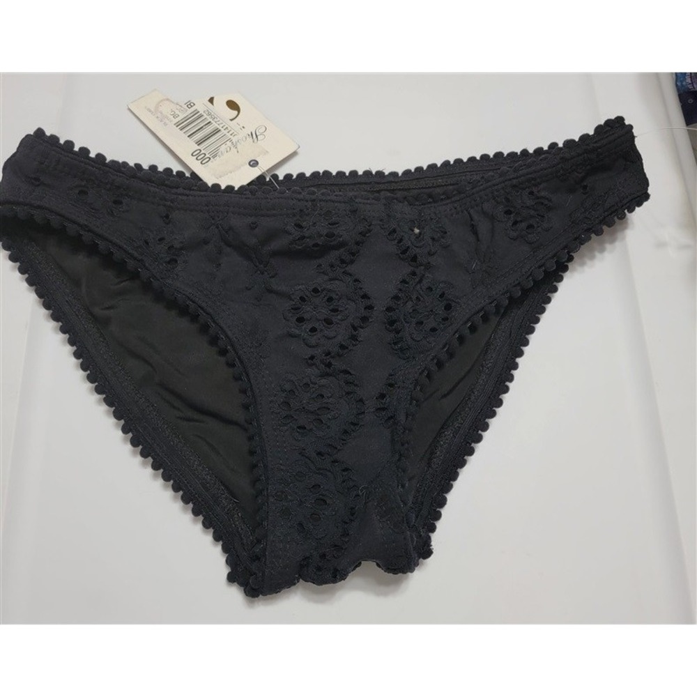 NWT Shoshanna S Eyelet Pom Pom Bikini Bottom Black 117644